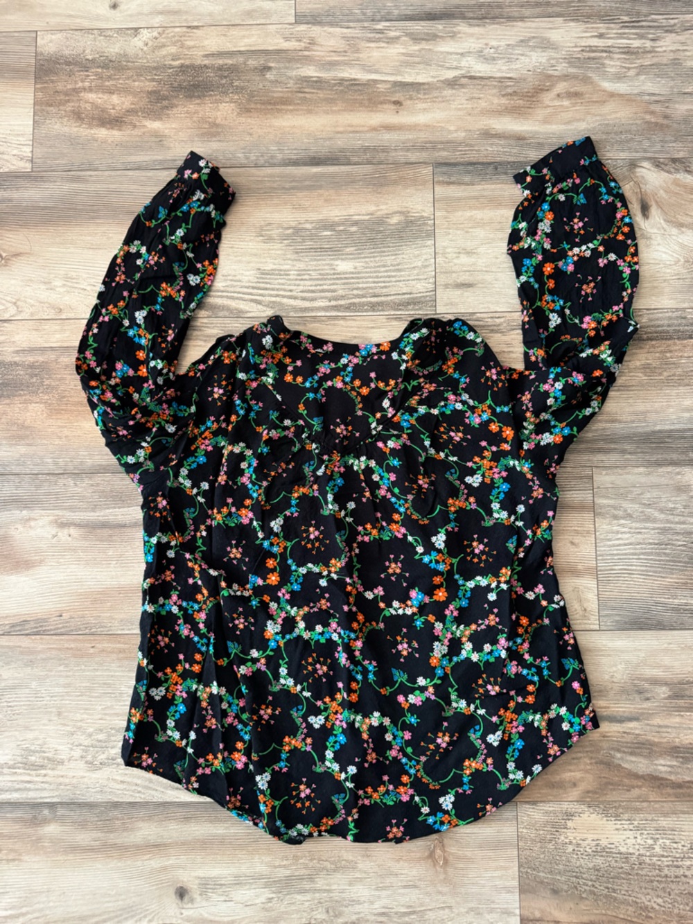 Maeve Anthropologie Avignon Black Multicolored Floral Button Down Medium - Picture 5 of 7